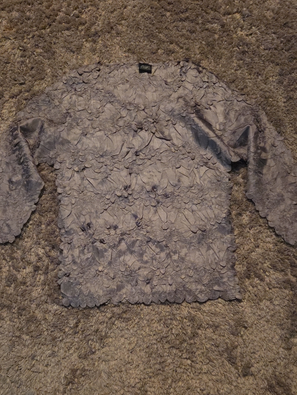 Embroidered Floral Appliqué Women’s Top - Light Gray